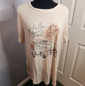 Maurices Cream Women's Tee - Soft Neutral Size 0X Hello Fall Short Sleeve Shirt